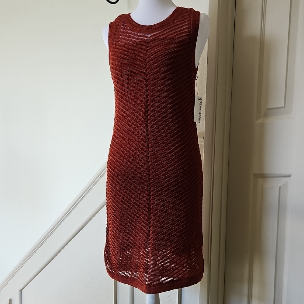 Nine West Sleeveless Knit Midi Dress in Deep Rust